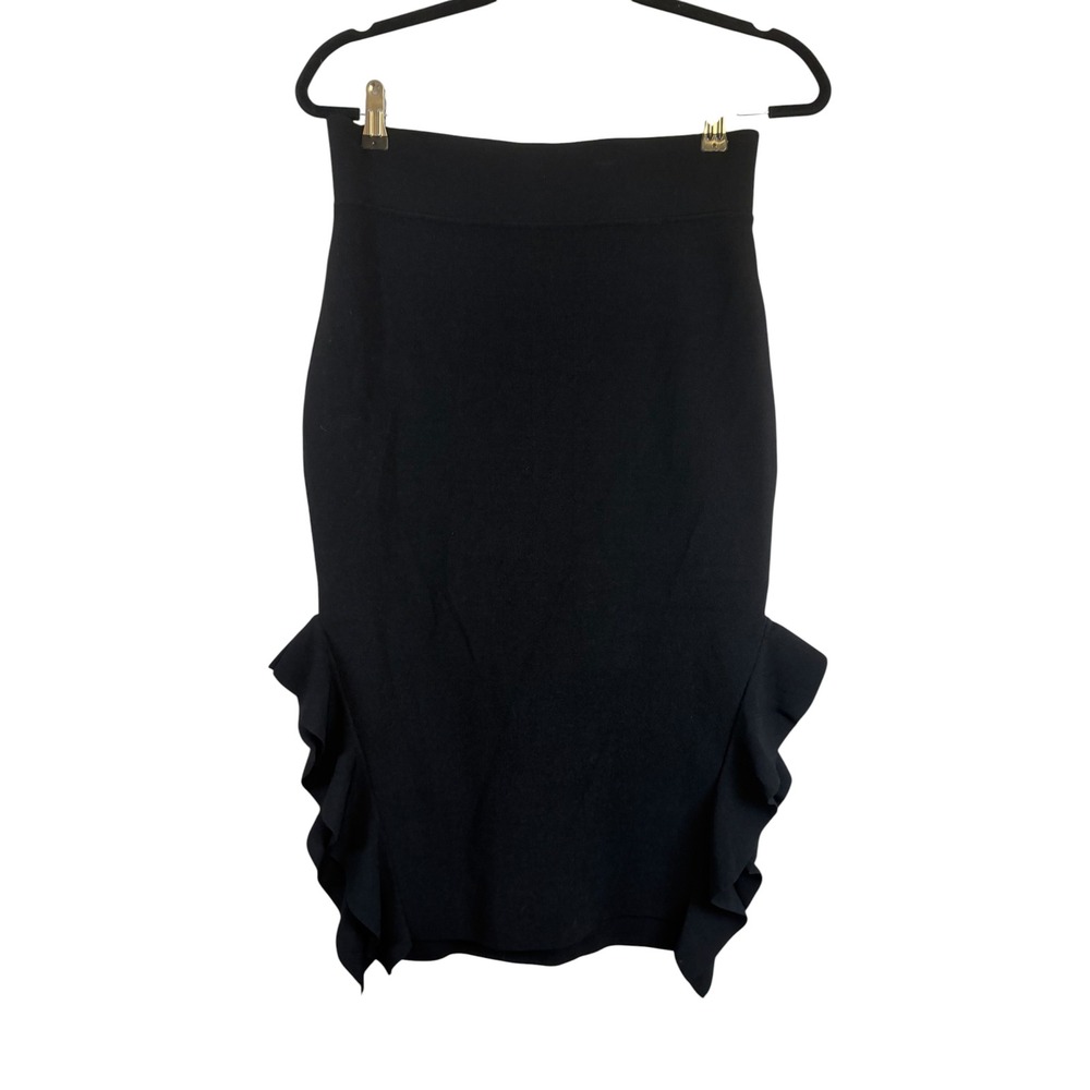 Opening Ceremony Black Knit Ruffle Side Pencil Midi Skirt Medium